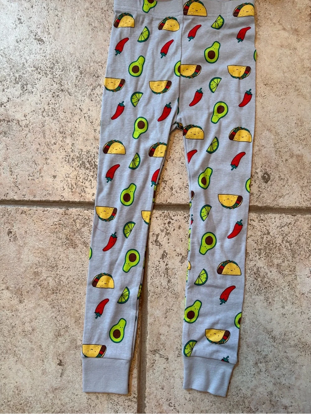 Kids Gray Taco-Print Pajama Set with Red Collar 4t